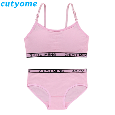 5 Sätze/los Der Pubertät Mädchen Bh Und Panty Sets Teenager Mädchen Baumwolle Gepolsterte Trainings Bh + Höschen Kinder Sport Bh Höschen unterwäsche 9: Pink