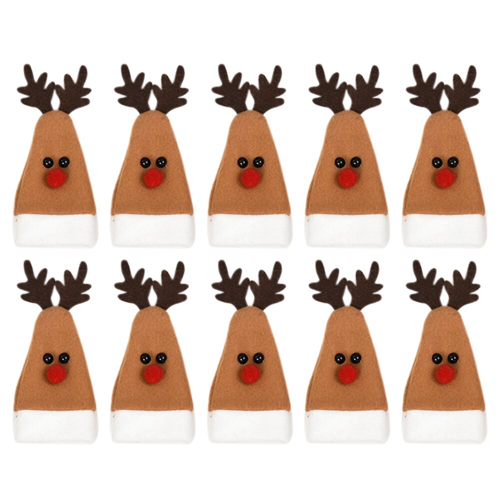 10 stuks mini kerst schattige elanden wijnfles dop ornament eettafel decoratie wijnfles kerstmuts decoratie: Default Title