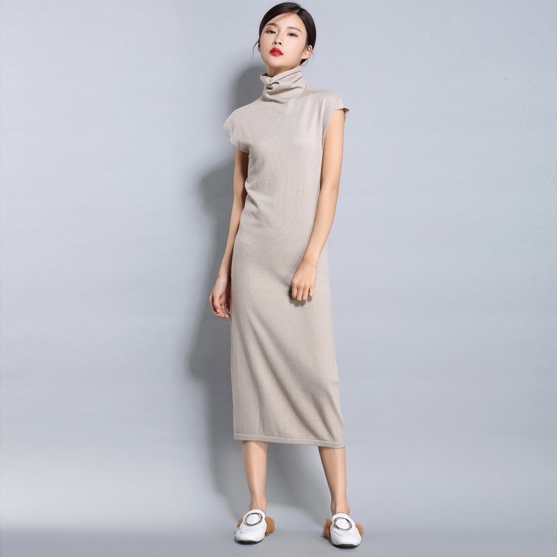 Women's Spring And Summer Cashmere Dresses Women Knitted Pullovers Female Long Solid Turtleneck