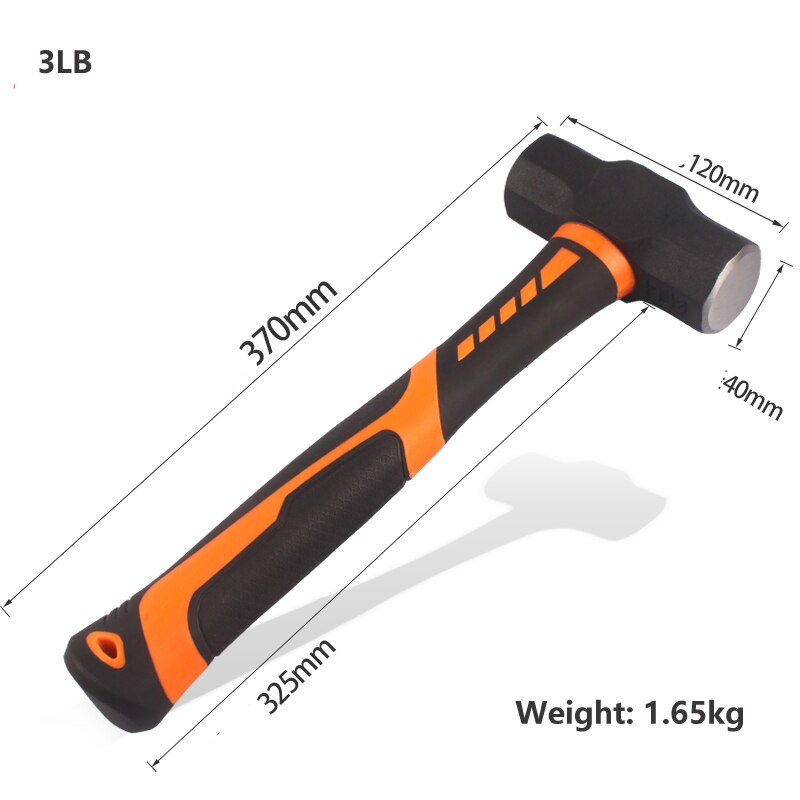 Pure steel octagonal hammer with a hammer and iron hammer to smash the wall with a solid piece of sledgehammer heavy hand hammer: 3LB