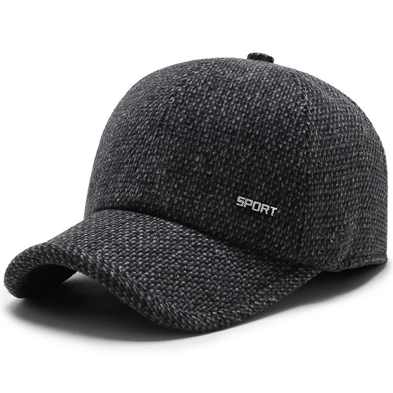 Herfst winter heren hoed middelbare leeftijd en ouderen wollen warme muts outdoor gehoorbescherming baseball petten warme vader hoeden: Donkergrijs 1