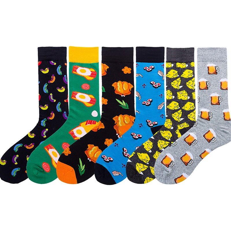 1pair Autumn Winter Funny Unisex Men Art Socks Cotton Cartoon Strawberry Parrot Rope Sunflower Biohazard Geometric Funny Socks