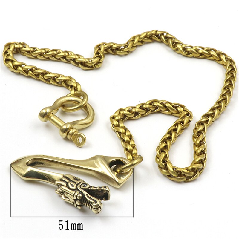 Brass Long Chain Men Pants Belt Waisting Hangings Keychains Vintage Copper Skull Buckles Rings Trousers Chains Dragon Head Hooks: Dragon Hook