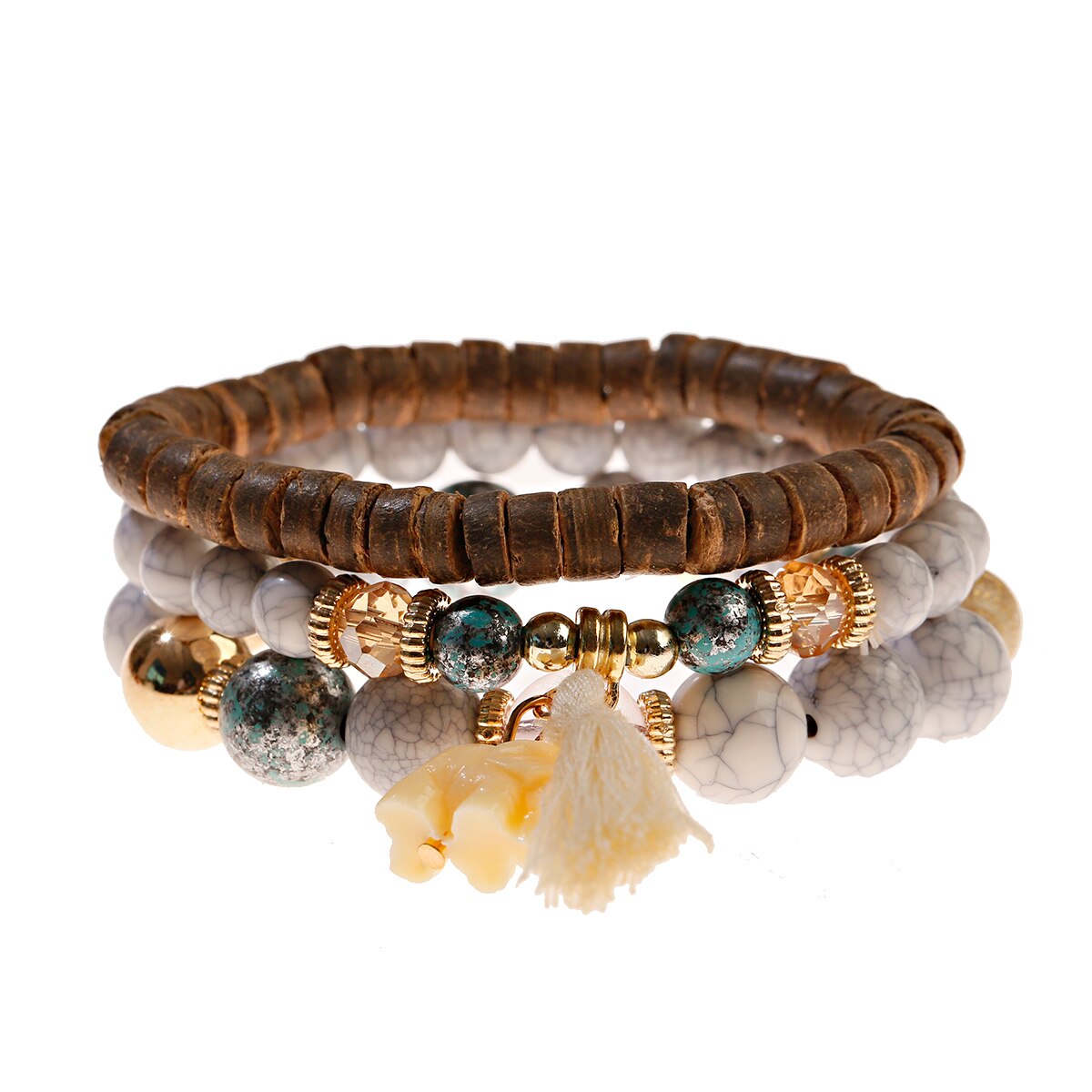 4PCS/Lot Wood Beaded Bracelet Set Charm Handmade Men Elastic Bracelets For Women Vintage Bangle Femme: 008-3