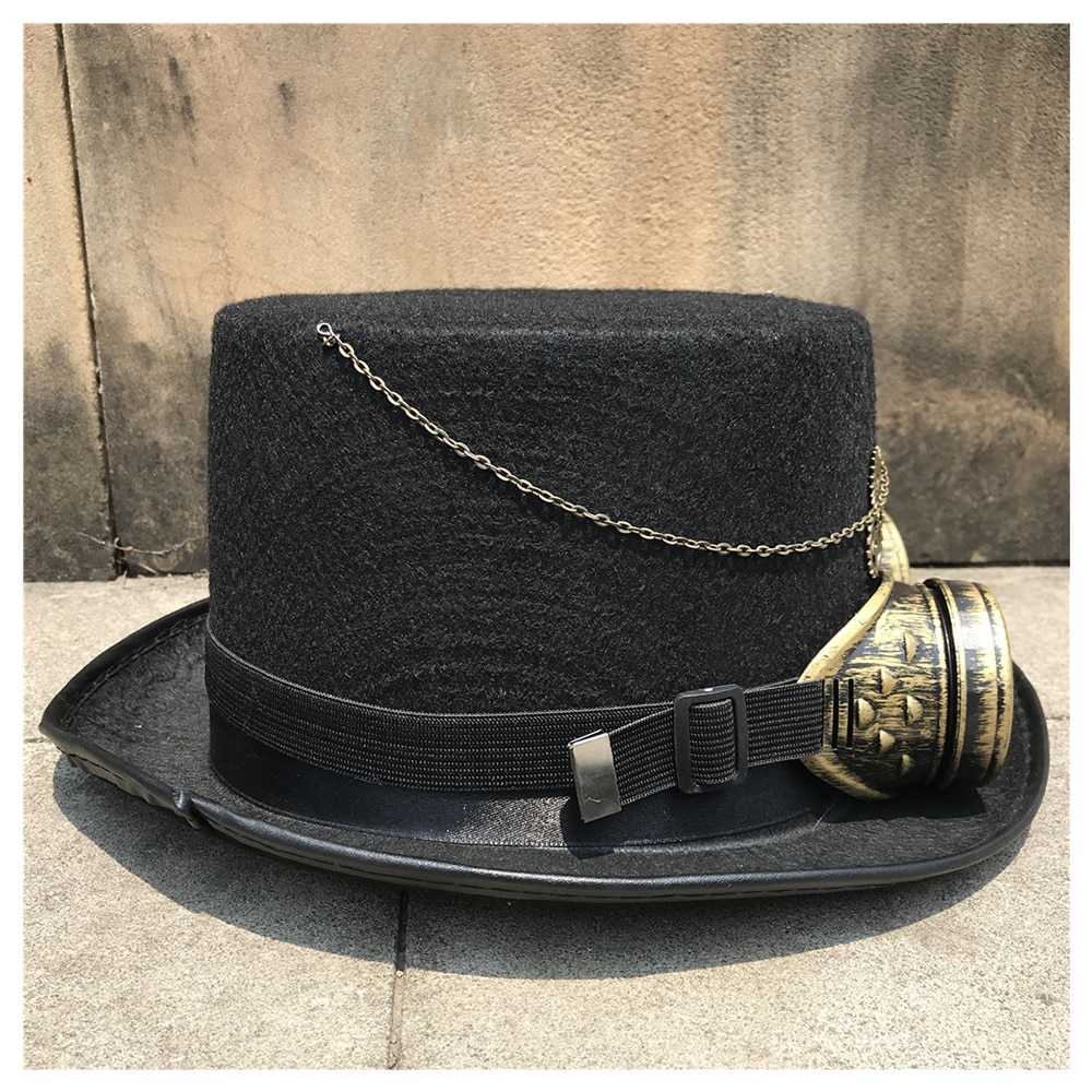 Sombrero de copa Steampunk hecho a mano para hombre y mujer, sombrero mágico Retro con gafas de engranaje, tamaño de 57CM