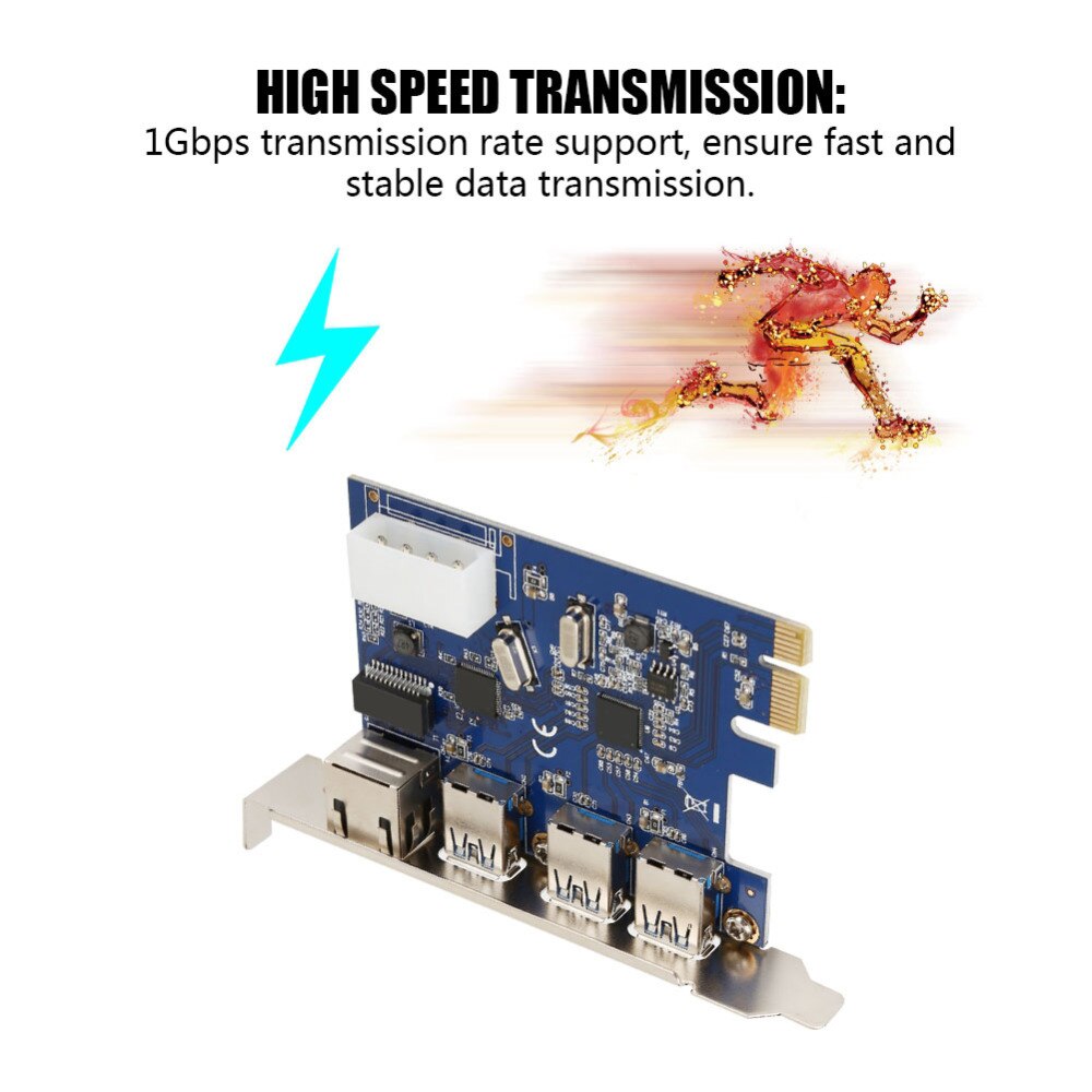 3 Ports PCI Express USB 3.0 + RJ45 Gigabit Ethernet Network 1000M LAN Combo Front Panel with Control Card Adapter