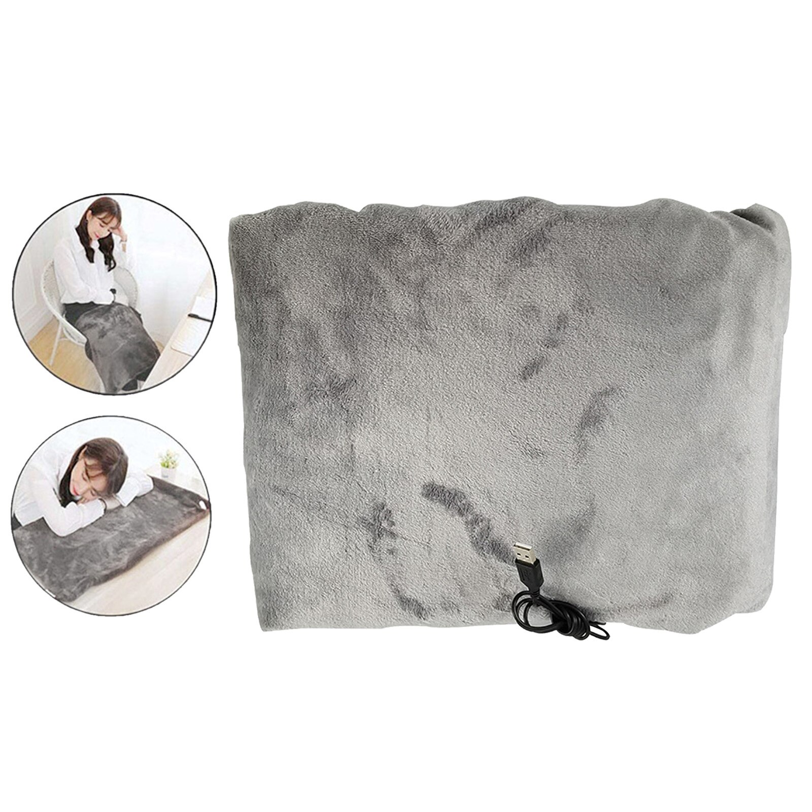 Flannel usb elektrisk tæppe opvarmet sjal reversibelt 100 x 70cm automatisk slukket