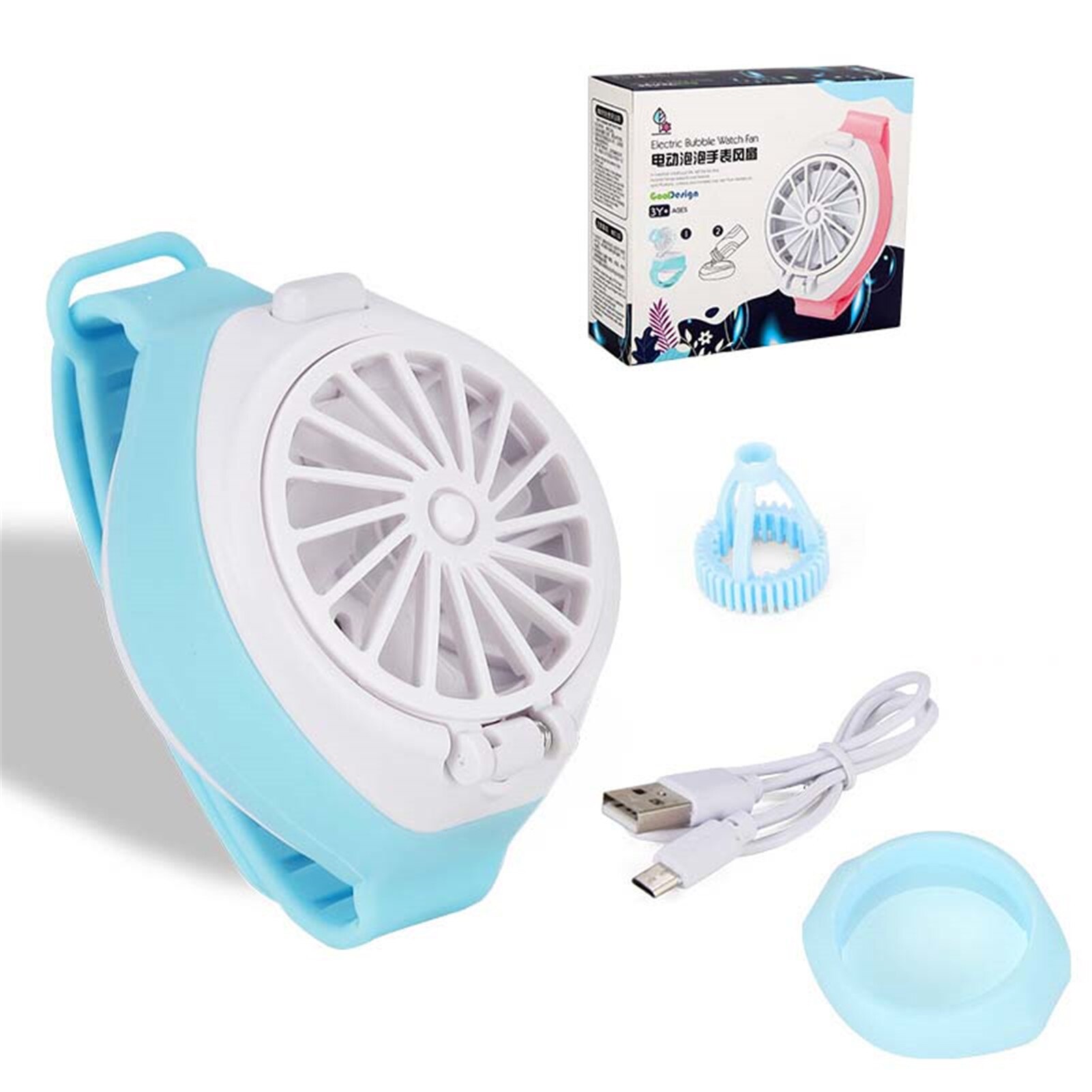 Draagbare Usb Fan Horloge Mini Fan Handheld Ventilator Oplaadbare Cartoon Pols Air Cooling Fans Kids Outdoor Sport Speelgoed: Blue