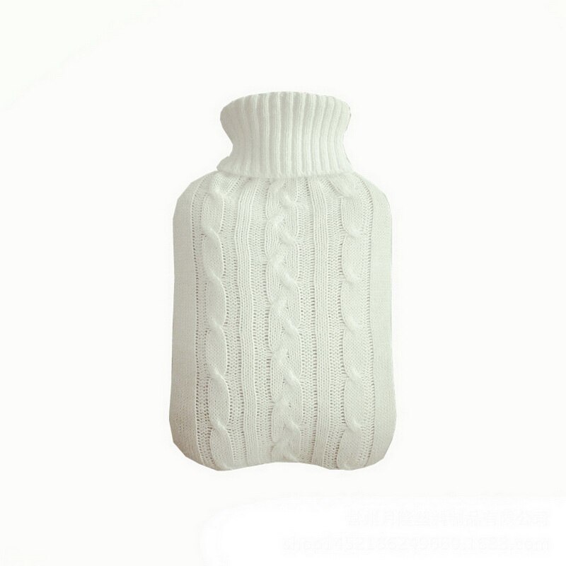 2000ml waterflessen gebreide hoes effen kleur watergevulde tas stoffen hoes handwarmer winter zachte waterfles: Wit