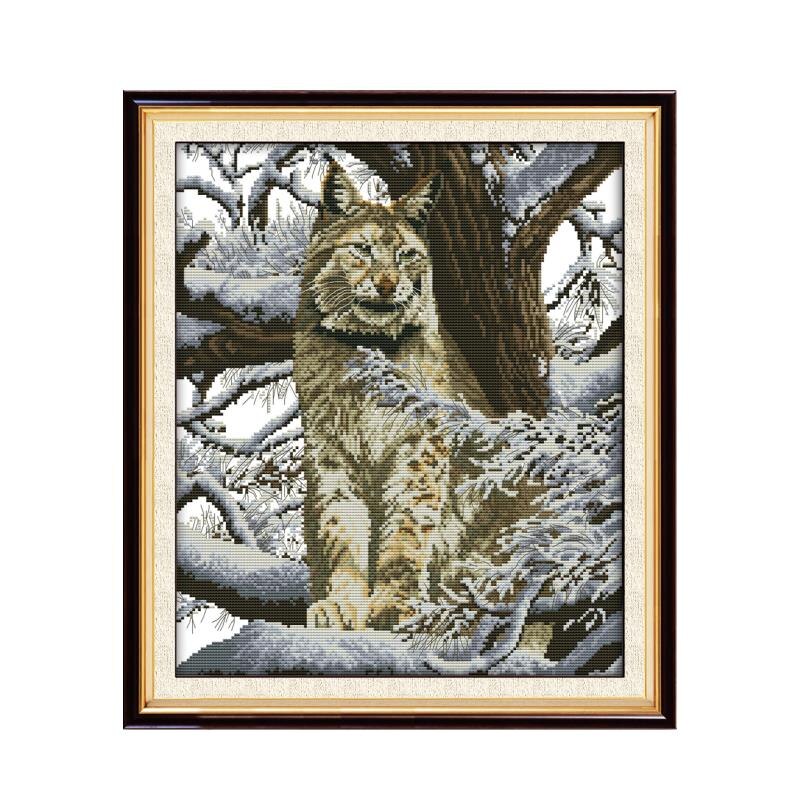 Kits de broderie en coton imprimé léopard, point de croix, fil de tissu compté 11CT 14CT, décoration artisanale en toile: D902(2) / 11CT Printed Cloth