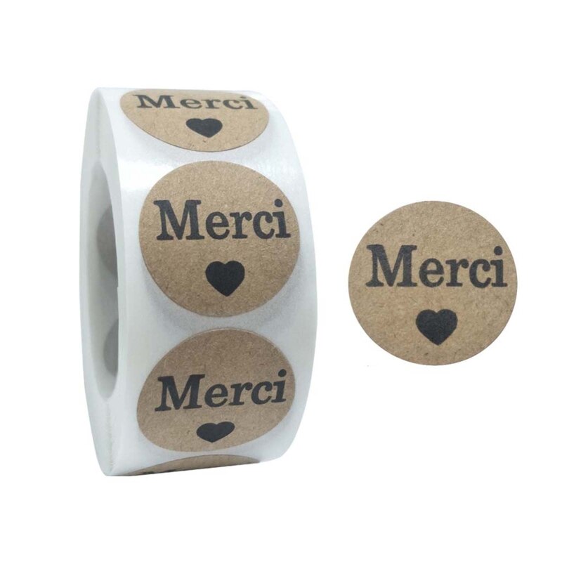 500 stücke/Rolle Kraft Merci Französisch Danke etiketten Aufkleber Umschlag Paket Dichtung