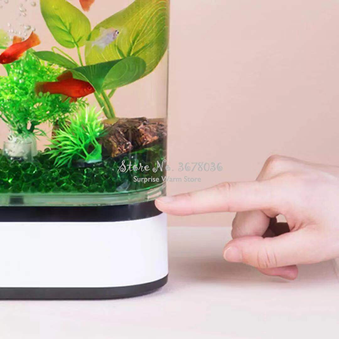 Acuario pequeño de acrílico para oficina, cuenco pequeño con 7 colores de decoloración, inteligente, táctil, poco ruido, barato