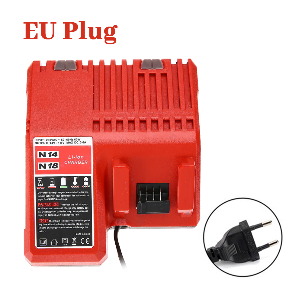 N12 N14 N18 Li-ion Battery Charger for Milwaukee 12 V 14.4V 18V C1418C 48-11-1815/1828/1840 Series Power Tool Charger EU/US Plug: green