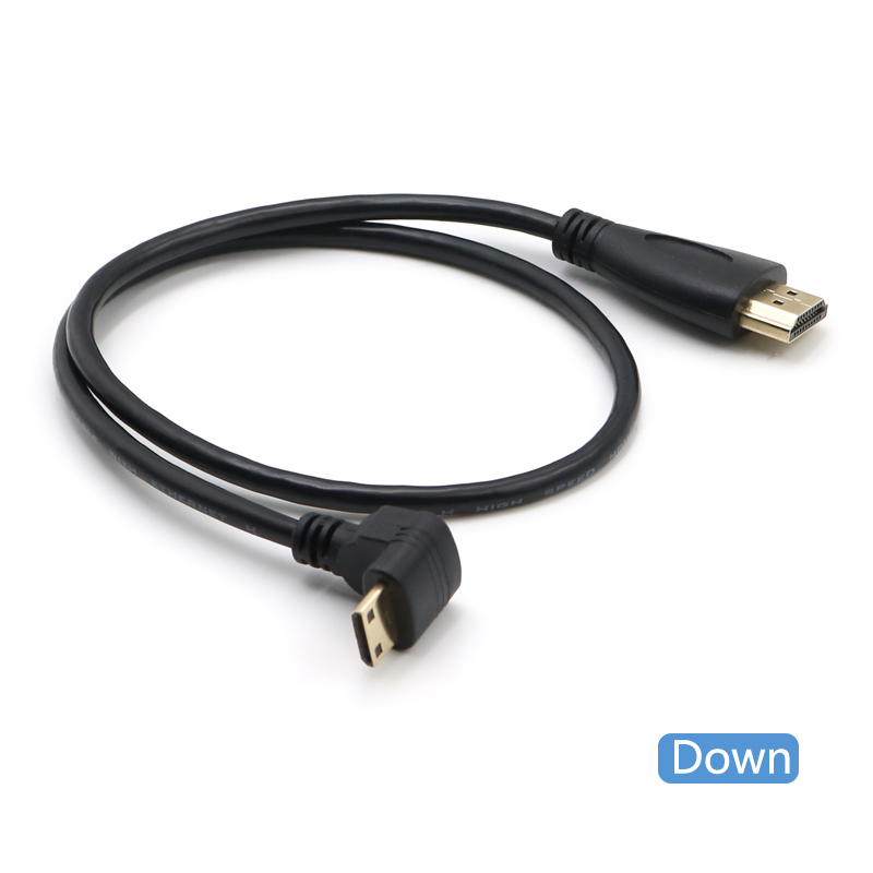 Mini HD to HD Cable 1080P Gold Plated Male to Male Effect Mini HDMI-compatible 90 Degree Left Right Angle Cable Adapter: Blue