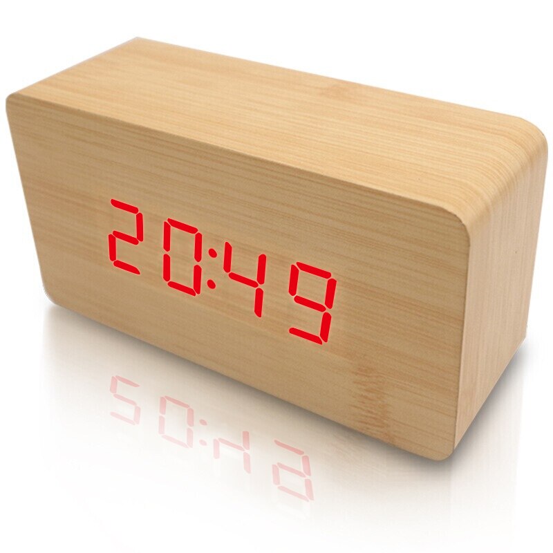 TIMESS USB Clocks LED Wooden Alarm Clock Watch Table Voice Control Digital Wood Electronic Desktop Table Decor Clock 2022: 3