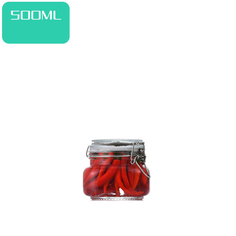 Botella de vidrio sellada para cocina, tarro de almacenamiento para alimentos, pepinillo, fruta enlatada, transparente, boca grande, para el hogar: Azul