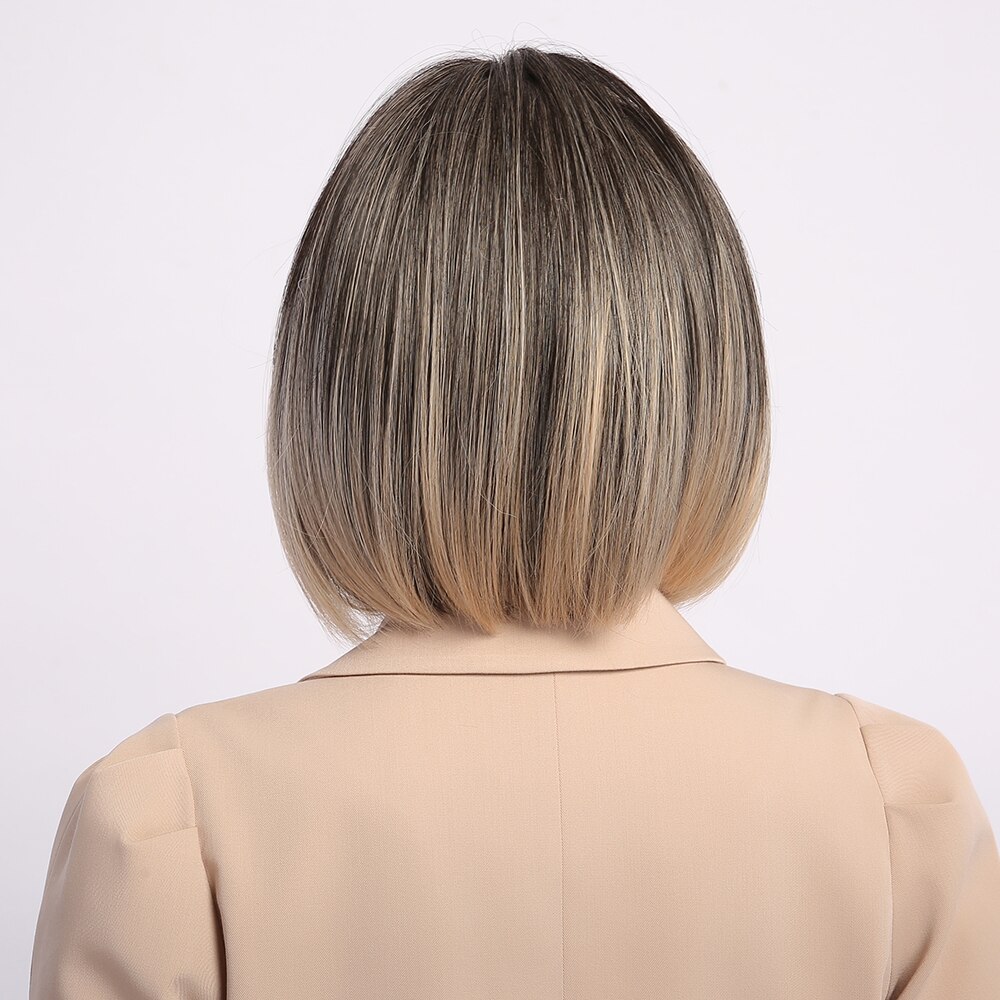 Alan eaton bob synthetische pruik met middenscheiding, kort steil haar, natuurlijke ombre, bruin, asgoud, hoge temperatuur pruiken voor vrouwen.