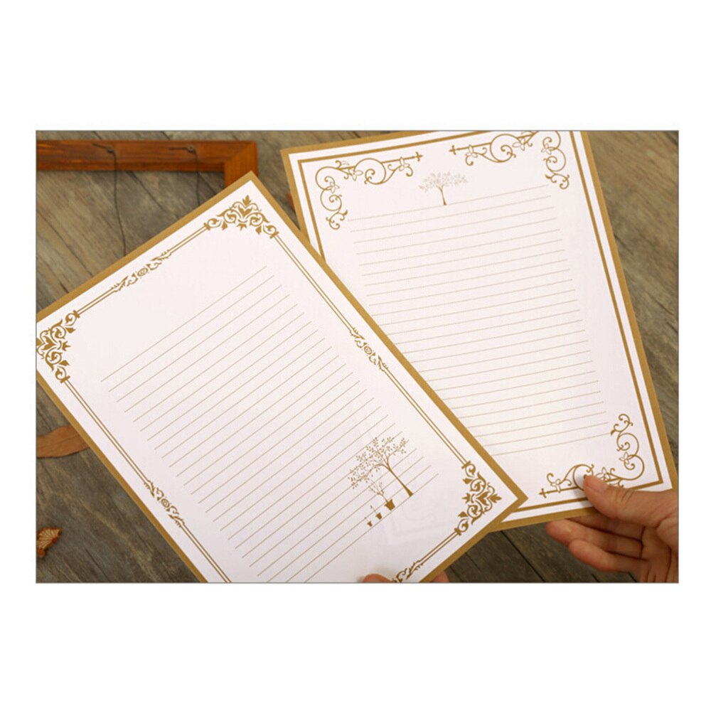 8Pcs Kraft Paper Retro Writing Paper Vintage Letter Paper Stationery Set (2 Patterns)