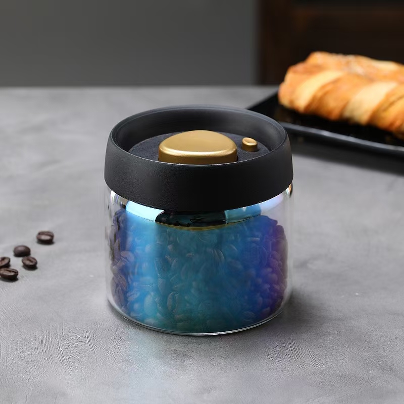 Kaffekrukke manuell vakuum fuktighetsbestandig oppbevaringskrukke kjøkken tekrukke med høyt borosilikatglass forseglet krukke for oppbevaring av kaffebønne: Hvit