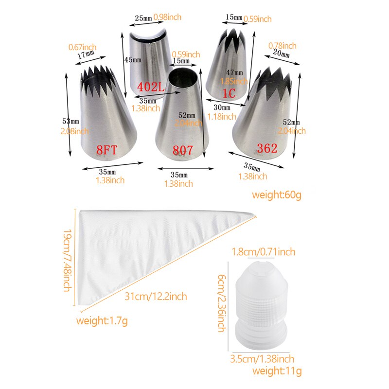 16 Stuks Extra Grote Cupcake Frosting Tip Set Cupcake Piping Nozzles Met Icing Tas Ster Franse Ronde Cake Decorating Tips 0074