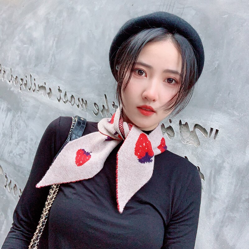women cute strawberry knitted boa ladies autumn warm lovely decorative neck scarves Korean Japan school girls skinny neckerchief