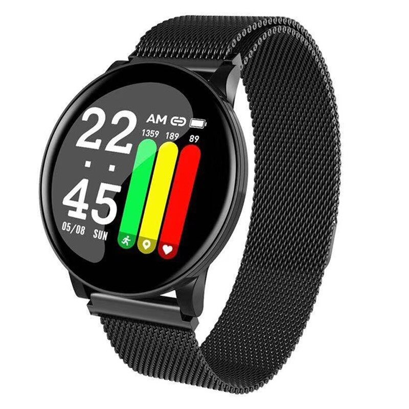 Smart Uhr Frauen Uhren Männer Wasserdichte Fitness Tracker Armband Sport Heart Rate Monitor Smartwatch W8 Armband für Xiaomi: Black steel strap