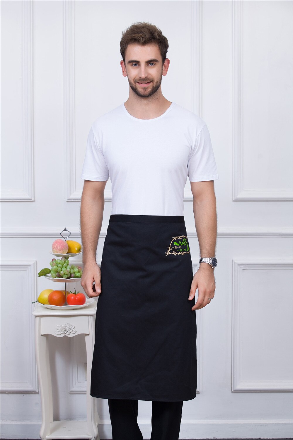 5 Colors Unisex Graphic Print Kitchen Work Wear Aprons Long Restaurant Home Cooking Wear Chef Waiter Aprons: Black