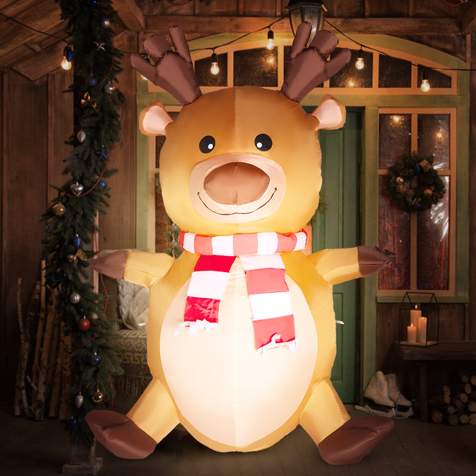 4ft Cute Christmas Inflatable Blow Up Reindeer Decorations with LED Lights for Xmas Yard Lawn Outdoor Decor EU Plug