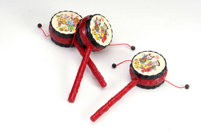 Tranditonal chocalho-tambores conjuntos martelo brinquedos vermelho china bebê tambor martelo chocalho bebê voz brinquedos para o divertimento