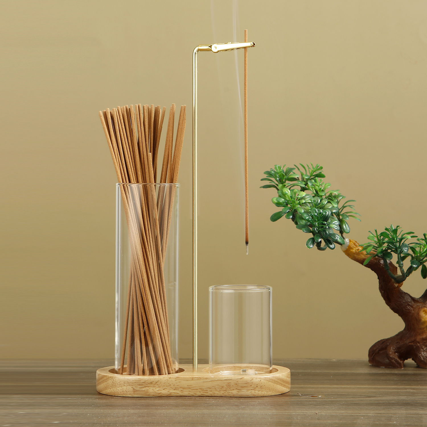 2 in 1 Incense Holder for Sticks Anti-Ash Flying Incense Burne with Removable Glass Ash Catcher and Incense Sticks Organizer