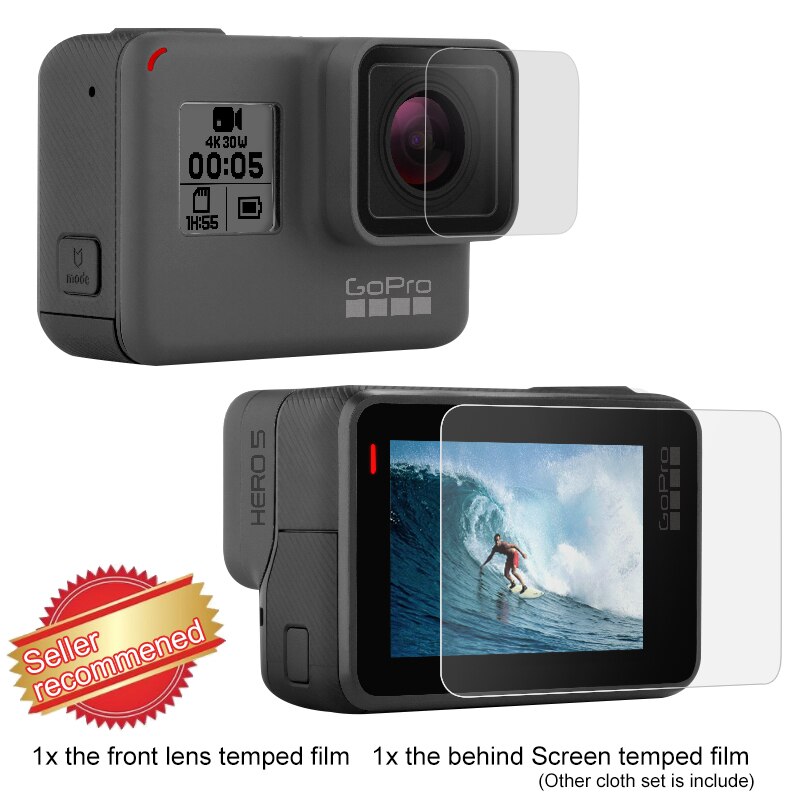 Screen Protector for GoPro Hero 7 Black 6 5 Accessories Protective Film Tempered Glass for Go Pro Hero 7 6 5 Action Camera: 2 films