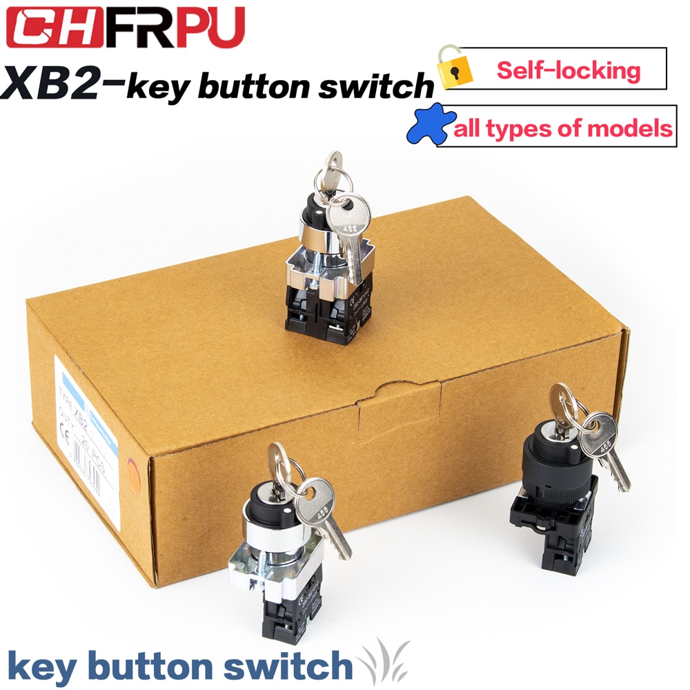 1pc XB2 Panel Mounted Key Rotary Start Locking or Self reset Pushbutton Switch 2Positions/3Positions XB2-BG 22mm