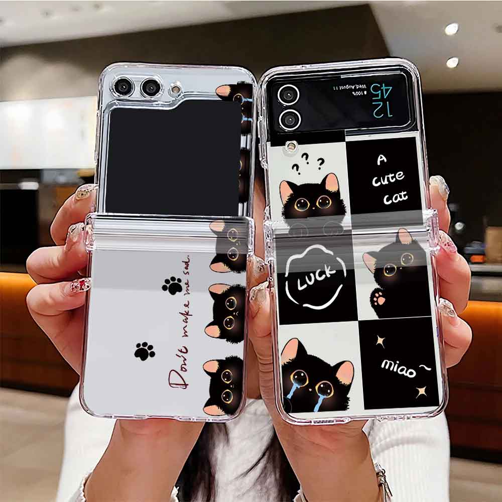 Case For Samsung Galaxy Z Flip 6 5 4 3 Transparent Hard Folding Luxury Pattern For Samsung Z Flip3 Flip4 Flip5 Flip6 Clear Cover