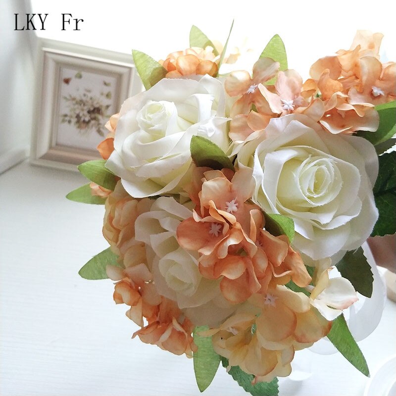 Lky fr bryllupsbukett silke roser brudebukett kunstige blomster bryllupsbuketter til brudepike dekor bryllup tilbehør