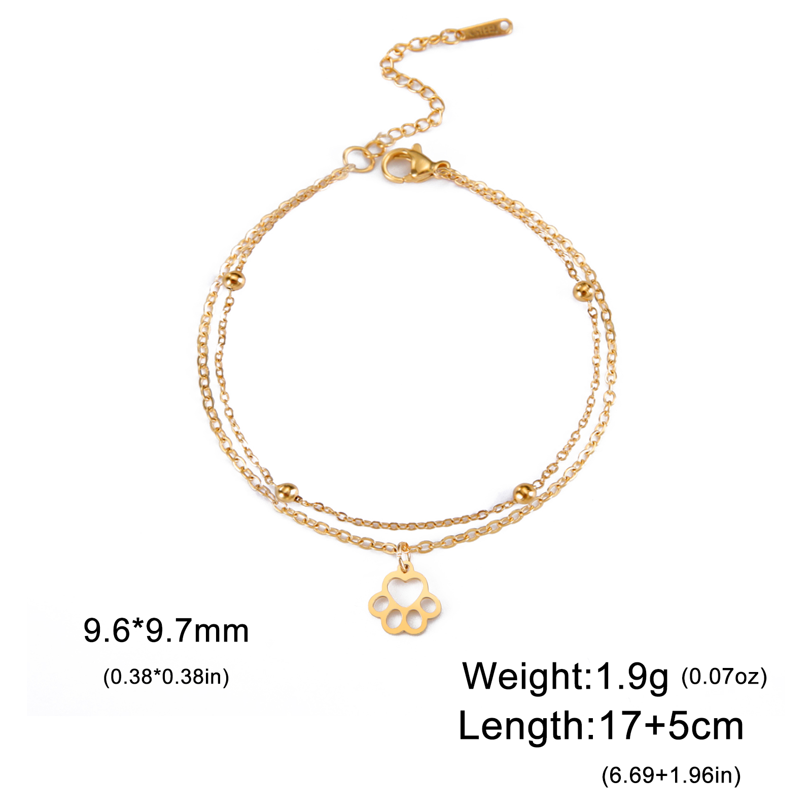 Teamer Roestvrij Staal Hond Paw Bedelarmband Bohemia Schattige Olifant Kat Hoofd Armbanden Voor Vrouwen Feest Sieraden Moeder 'S Dag Cadeau: Donker Goud