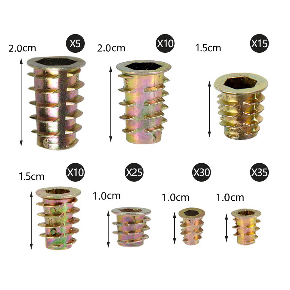 130pcs Metric Threaded Inserts Nuts Assortment Tool Kit Zinc Alloy Furniture Bolt Fastener Connector Hex Socket Screw Inserts