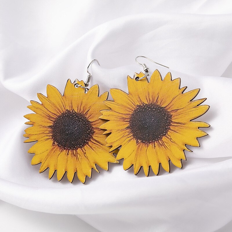 Hout Zonnebloem Oorbellen Voor Vrouwen Geel Grote Daisy Zonnebloem Verklaring Earring Mode-sieraden Beste Vriend