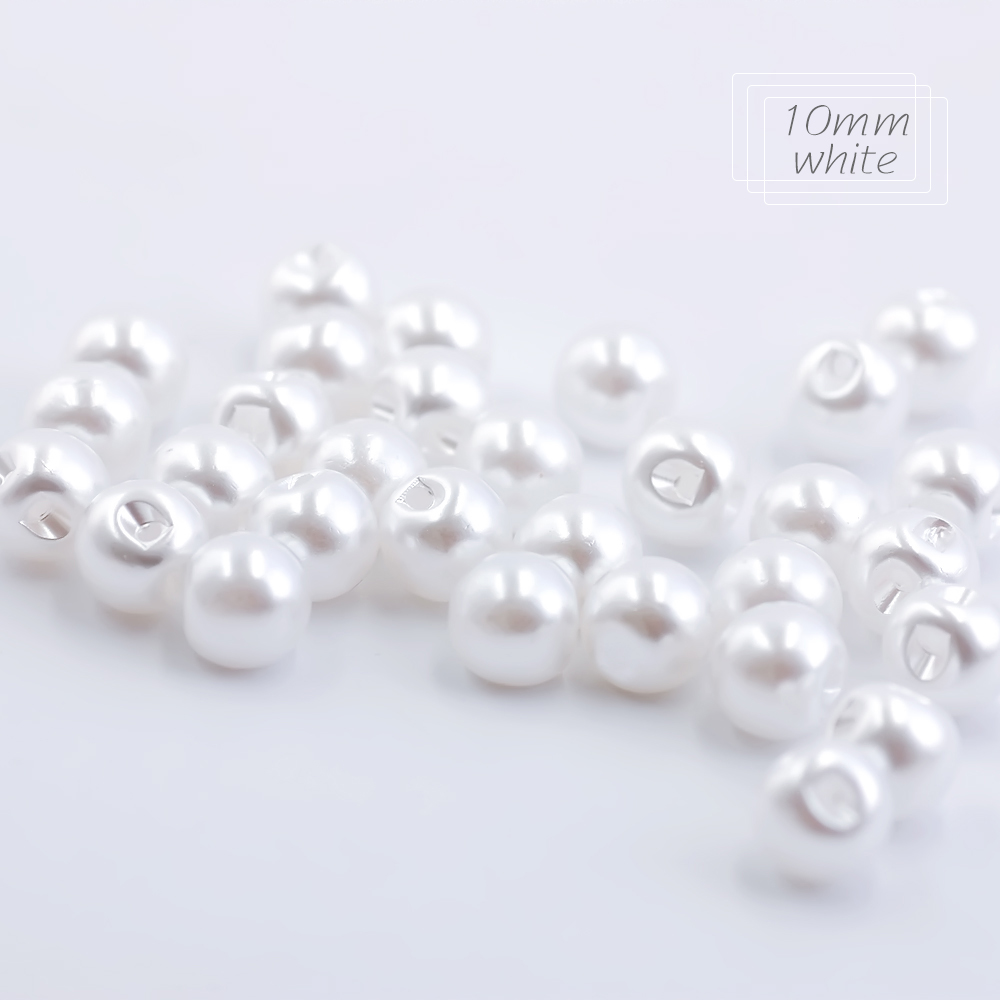 Botones de costura Hisenlee de 6 tamaños, botones redondos de perlas de plástico con agujero lateral, 6mm, 8mm, 9mm, 10mm, 12mm, 14mm, accesorios blancos/Marfil, 100 Uds.: Negro