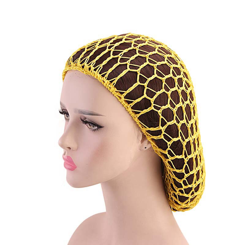 Women Ladies Soft Rayon Snood Hair Net Handmade Crocheted Hair Nets Mesh Breathable Hair Styling Hat Hatnight Cap Cheveux Femme: yellow