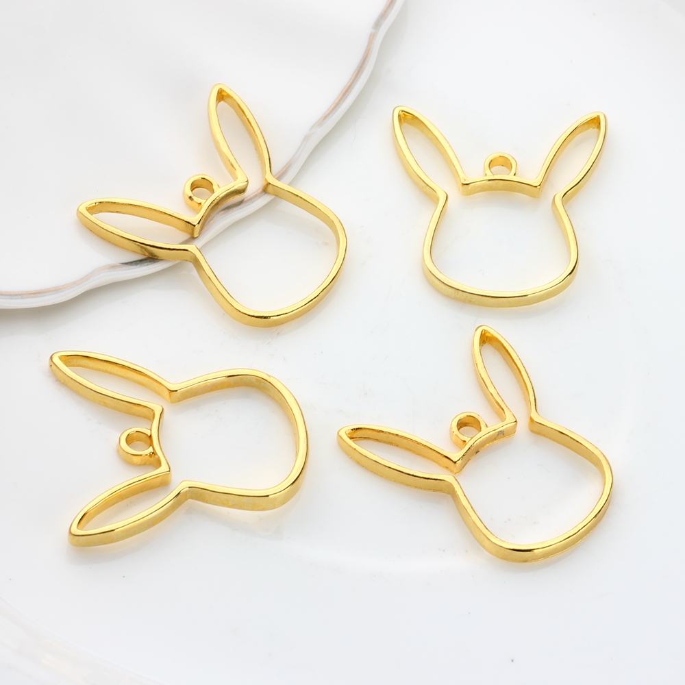 10 pçs/lote Coelho Liga de Zinco Animais Armação de Metal Pingente Charme Ajuste da Moldura de Ouro Ajuste Cabochon de Resina UV Acessórios Charme