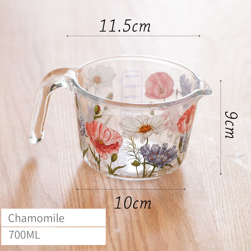 retro Blume Messbecher mit Deckel Glas Milch Saft Tasse mit Skala Messgläser Haushalt Küche Spielereien Backen Kochen Werkzeug: Licht Grau