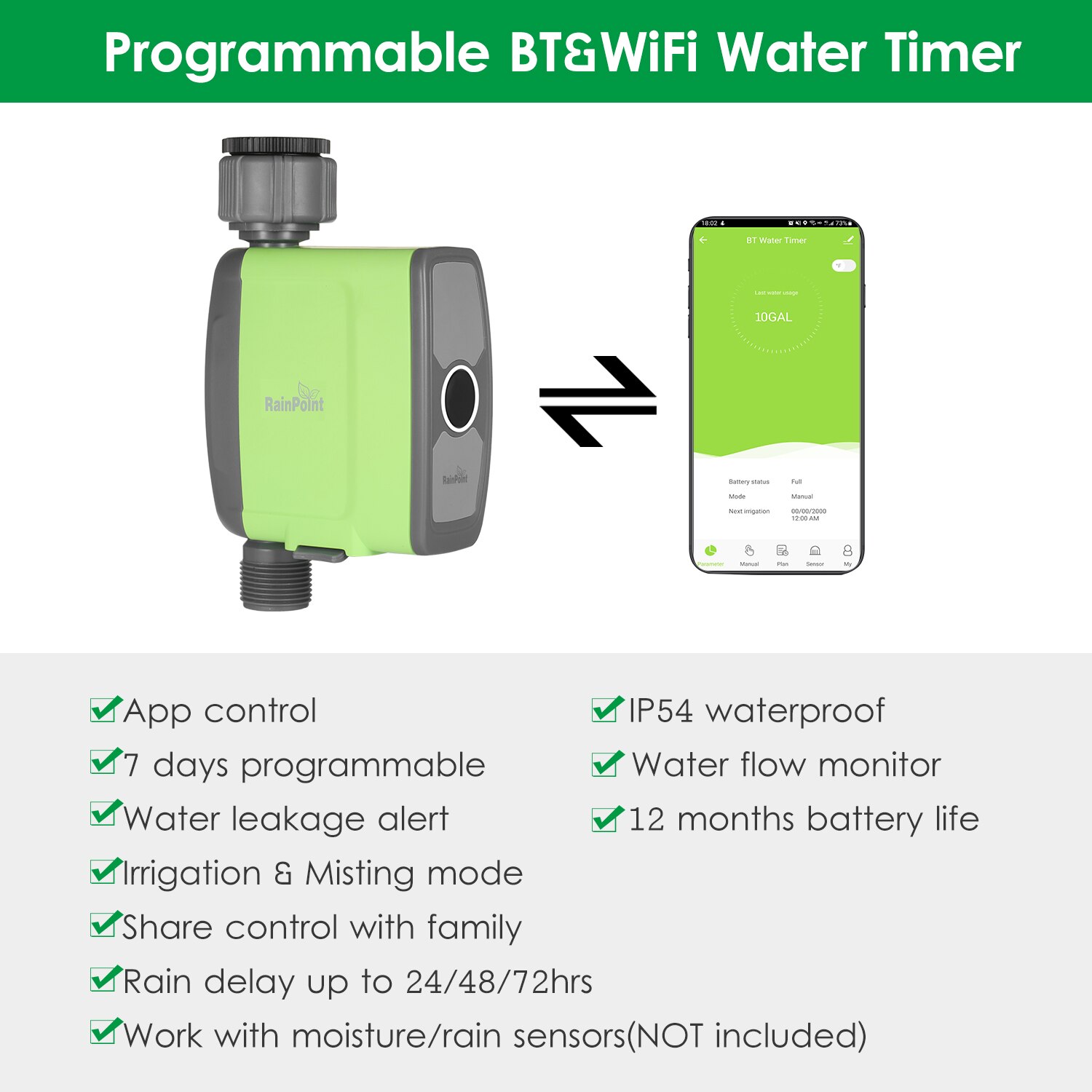 Programmable BT WiFi Water Timer Hose Faucet Timer Automatic Watering Sprinkler System Irrigation Controller for Garden Plants