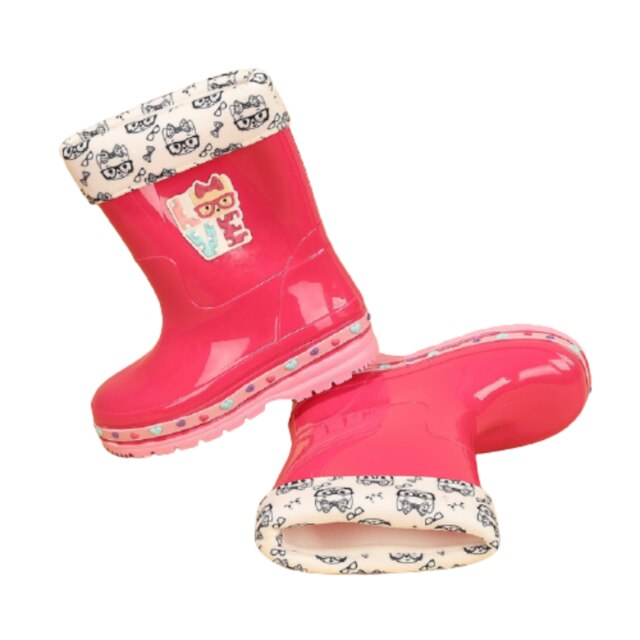 Botas de princesa para niños, botas cálidas de nieve para niña, abrigo de piel de invierno, botas cálidas de lluvia para niña, botas de tacón grueso rosa: Rojo / 36