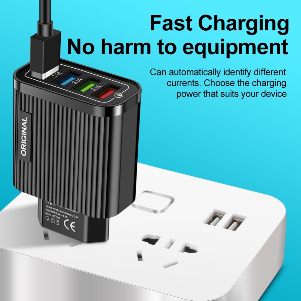 48W Qc 3.0 4 Usb Poorten Eu/Us Plug Snel Opladen Telefoon Quick Charger Adapter