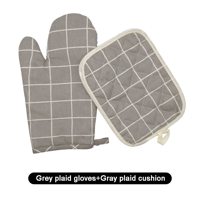 2pc/set Nordic Insulation Gloves Anti Scald Microwave Oven Gloves Cotton Hemp Insulation Mat Non-slip Kitchen Cooking Tools: Gray Grid