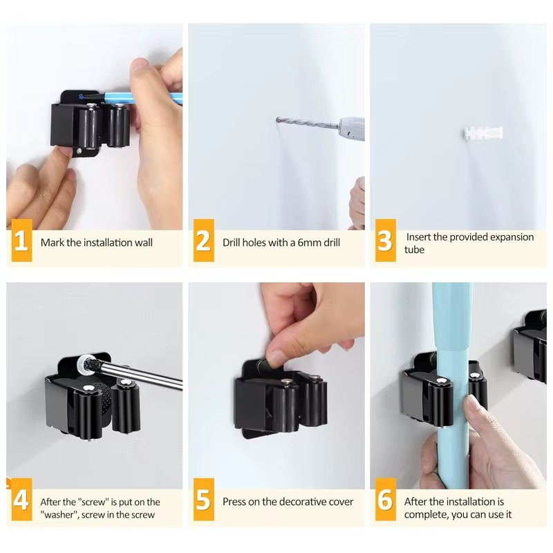 1-10Pcs Mop Broom Holder Wall Mounted Storage Clips with Screws Handle Hanging Tools for Home Kitchen Bathroom Garden Clips