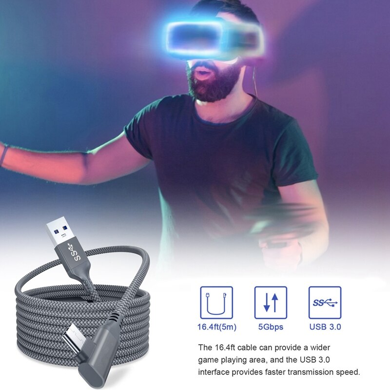 5M Câble de Chargeur pour Oculus Quest 2 Lien Casque USB 3.0 Type C Ligne De Données Transfert Type-c à USB-A Cordon Accessoires VR