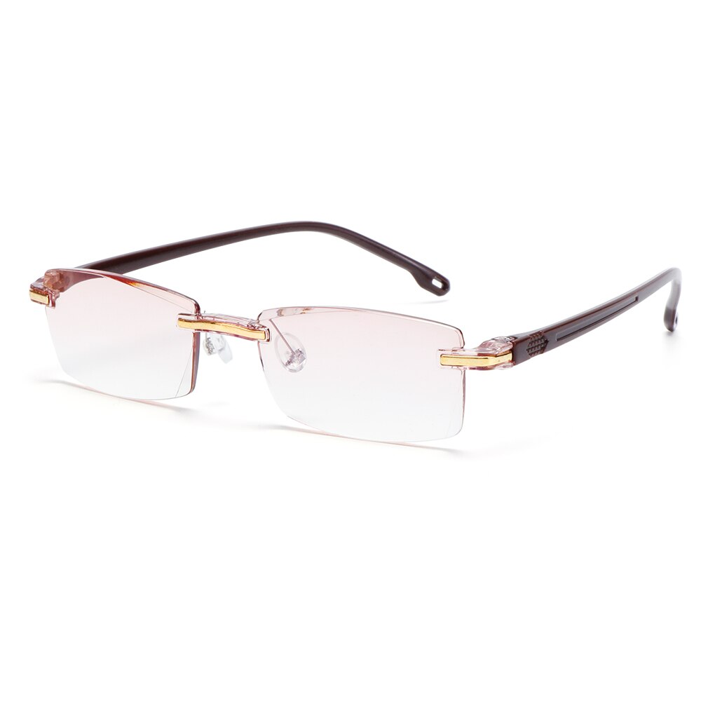 Unisex Ultralight Randloze Leesbril Anti Blauw Licht Straling Presbyopie Bril Lezers Brillen 1.0 - 3.0 Graden: Strength 1.00	brown
