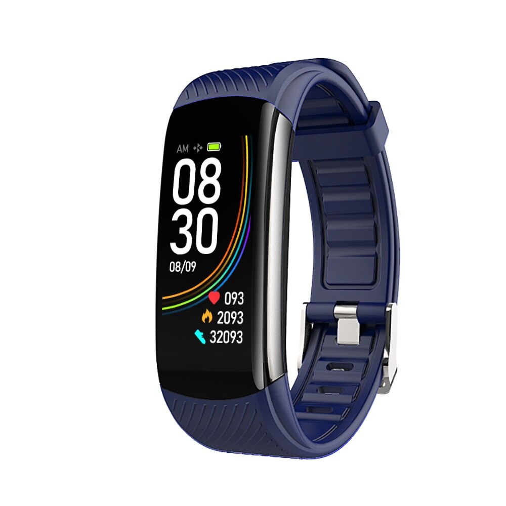 C6t kroppstemperatur smart armband klocka vattentät pulsmätare smartband armband fitness hälsa tracker smartwatch: Blå