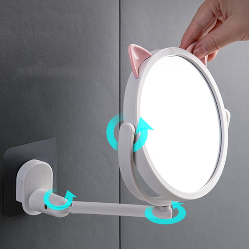 Cute Non-Marking Free Punching Mirror Round Bath Accessories Vanity Wall Mounted Shave Makeup Mirrors Household Bathroom LA49